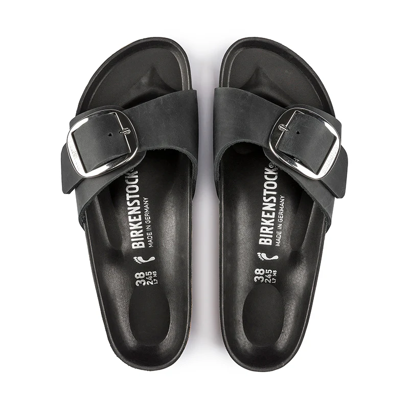 Women's Madrid Big Buckle Narrow Black Oiled Leather - Image 5
