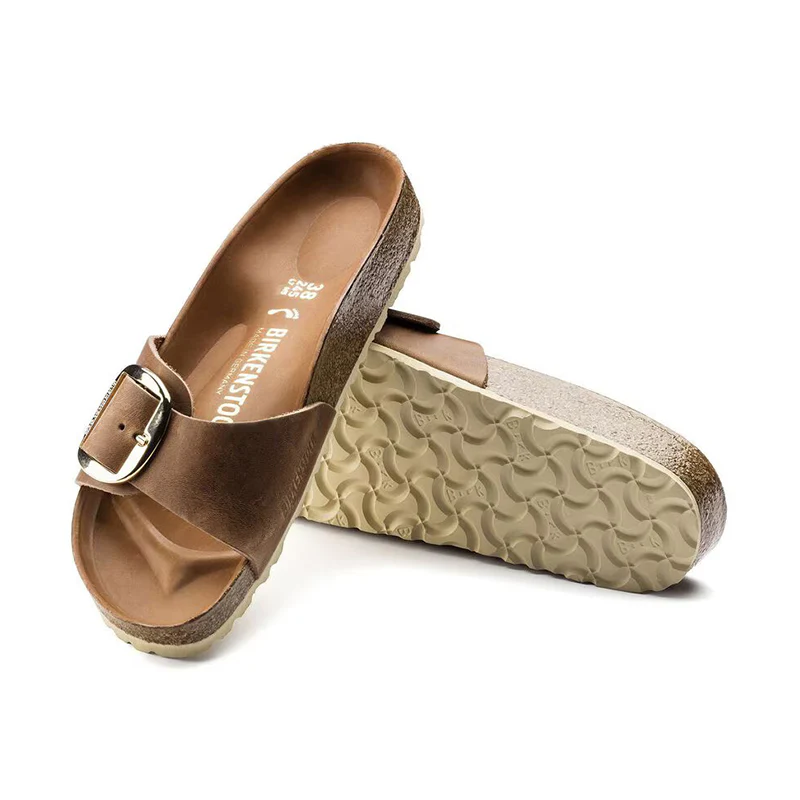 Women's Madrid Big Buckle Narrow Cognac Oiled Leather - Image 4